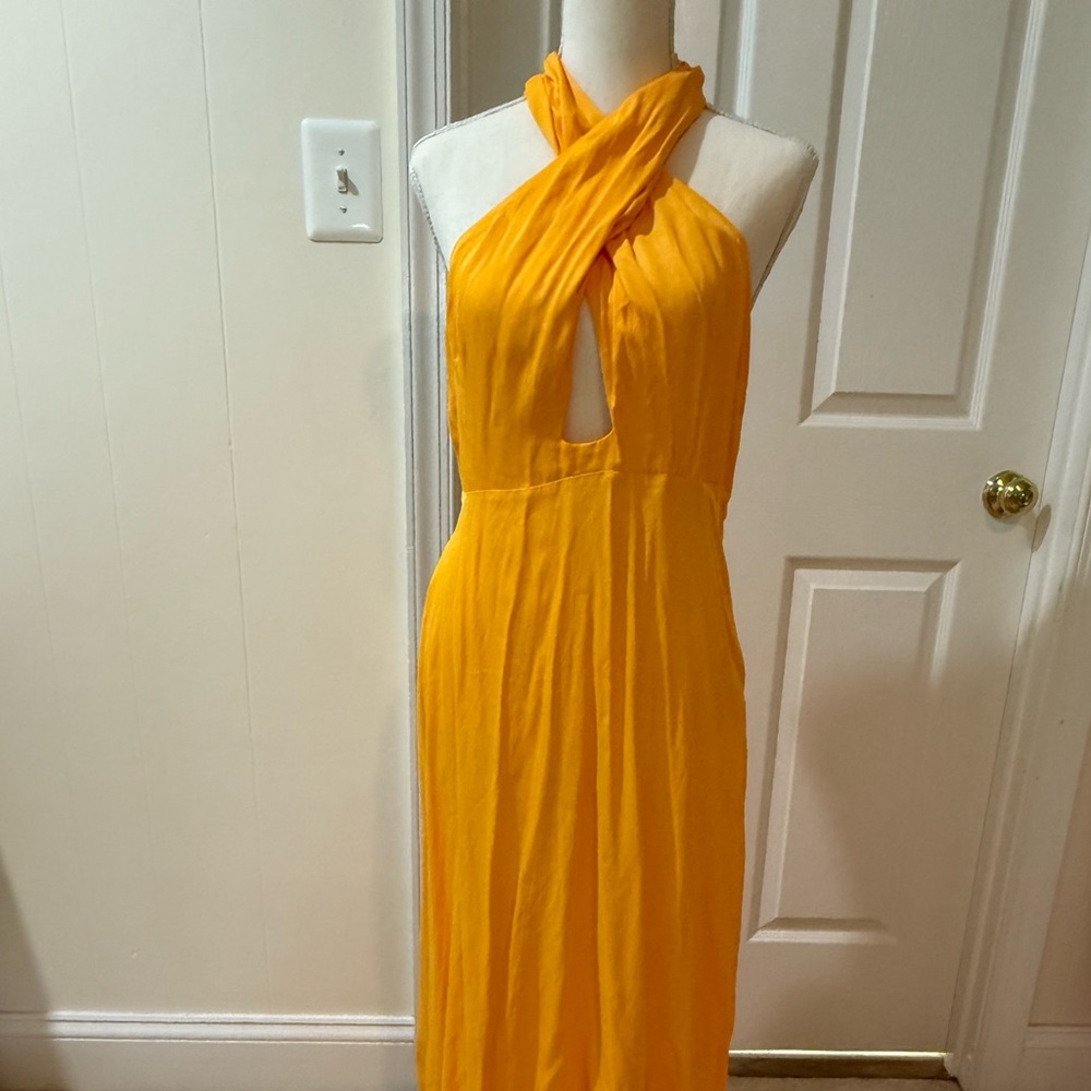 FARM Rio (Anthropologie) Orange Midi Cocktail Dress